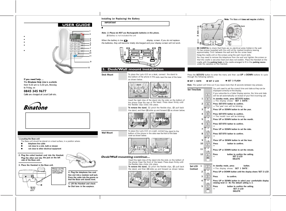 Binatone LYRIS 410 User Manual | 2 pages