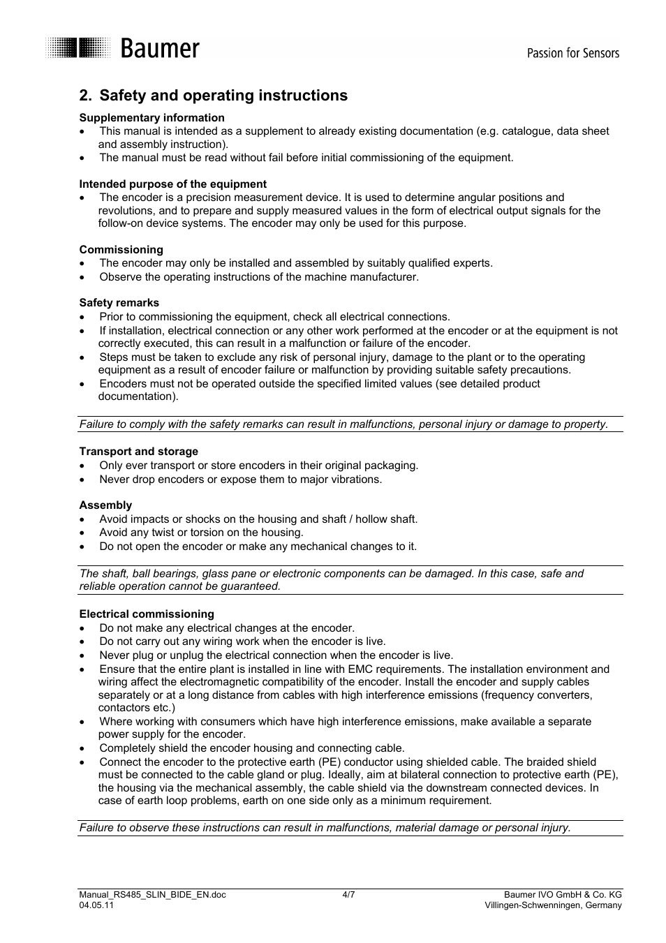 Safety and operating instructions | Baumer GXM7W User Manual | Page 4 / 7