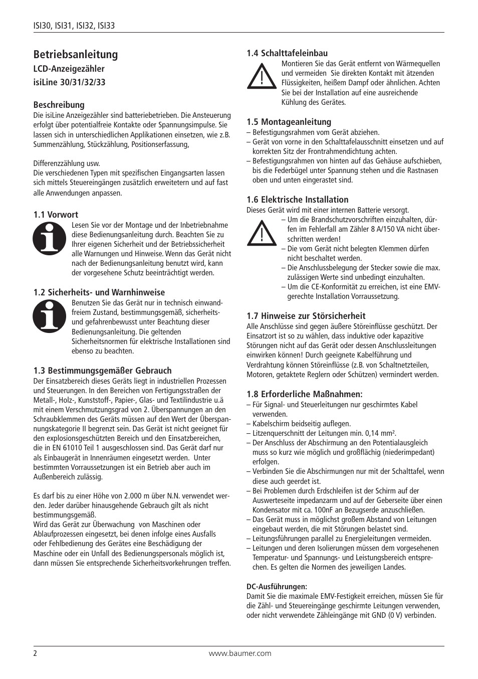 Baumer ISI33 counter User Manual | Page 2 / 20
