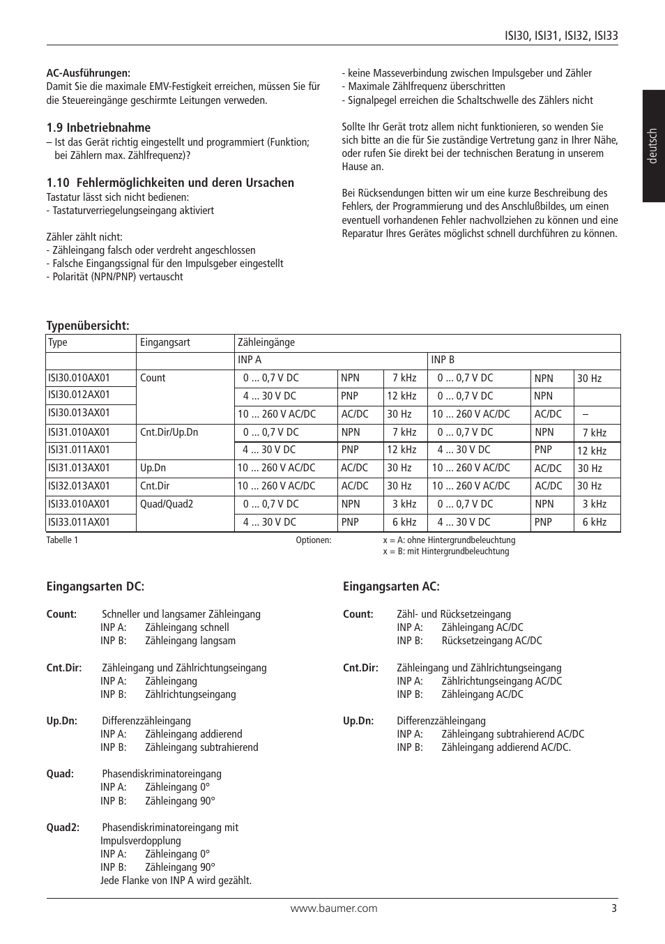 Baumer ISI33 counter User Manual | Page 3 / 20