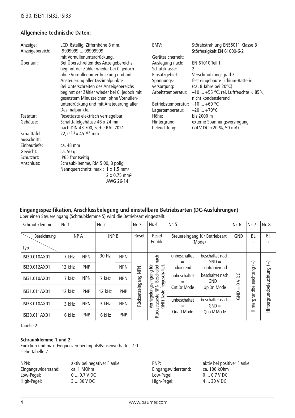 Baumer ISI33 counter User Manual | Page 4 / 20
