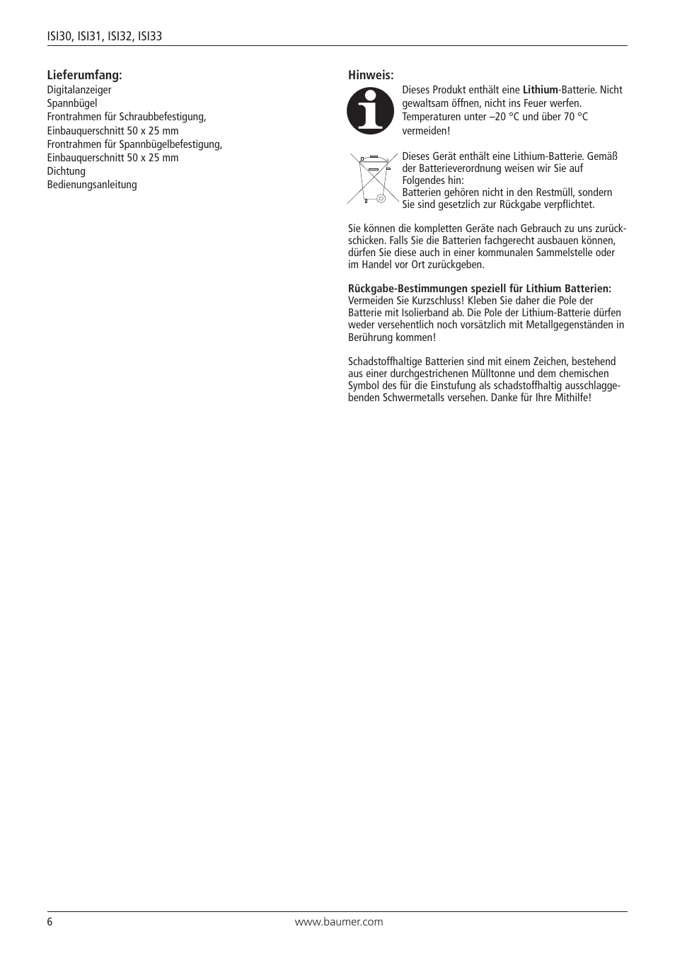 Baumer ISI33 counter User Manual | Page 6 / 20