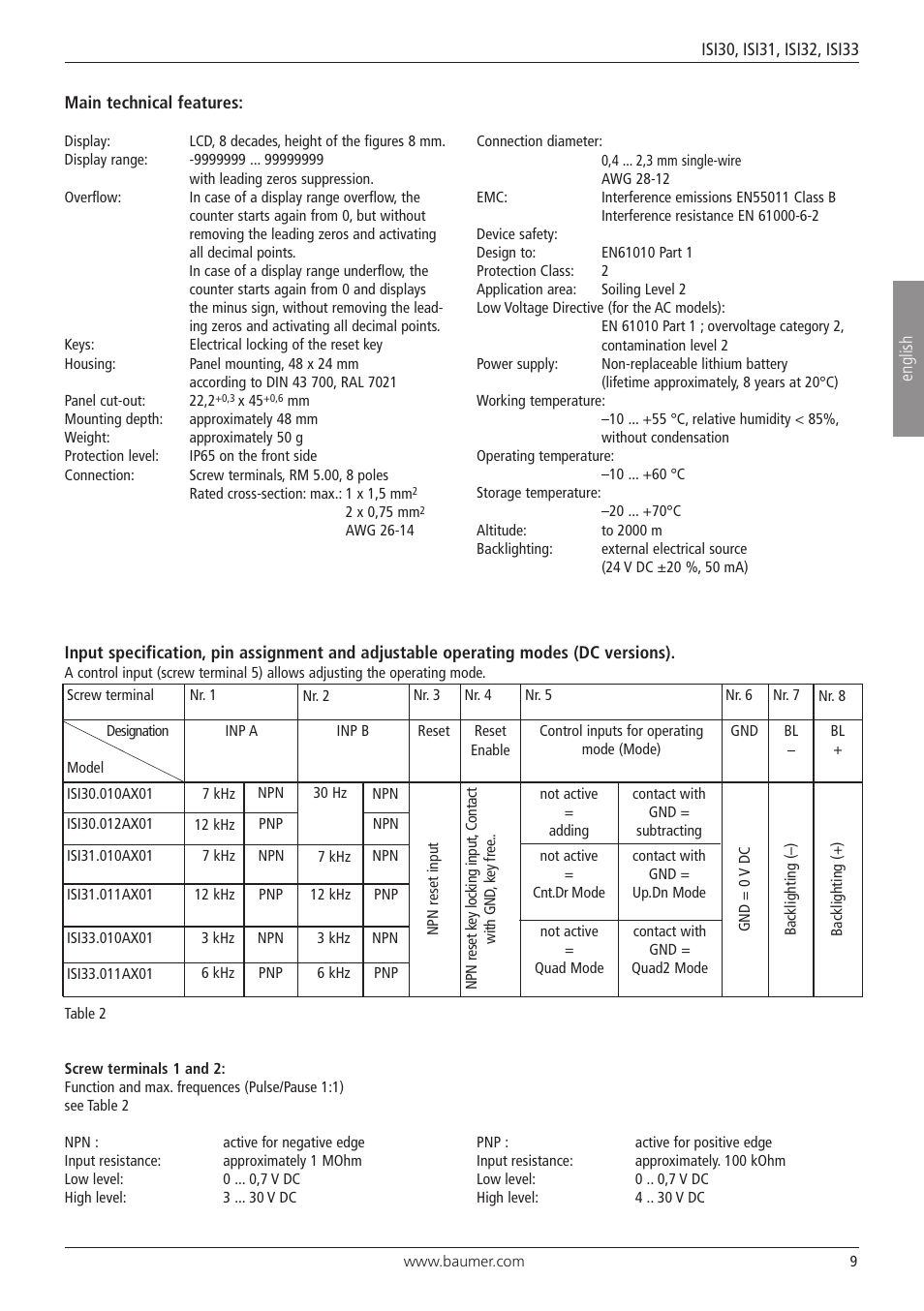 Baumer ISI33 counter User Manual | Page 9 / 20