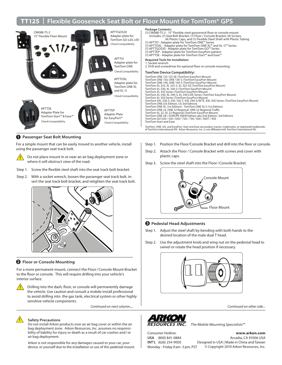 Arkon TT125 User Manual | 2 pages