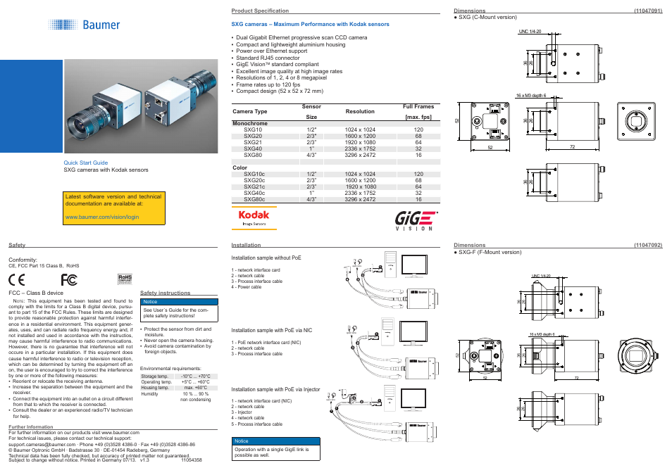 Baumer SXG cameras User Manual | 2 pages