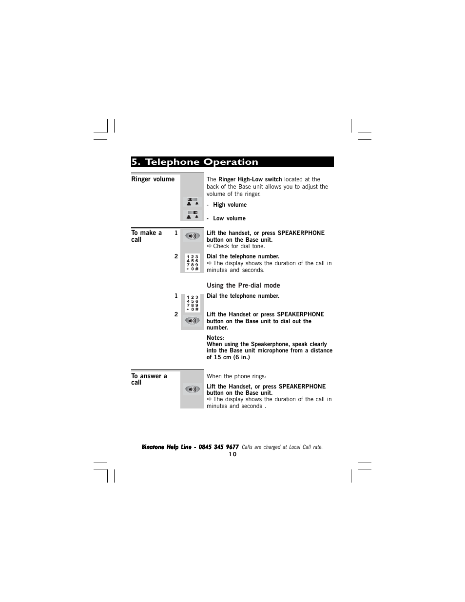 Telephone operation | Binatone SPEAKEASY 5 User Manual | Page 10 / 28