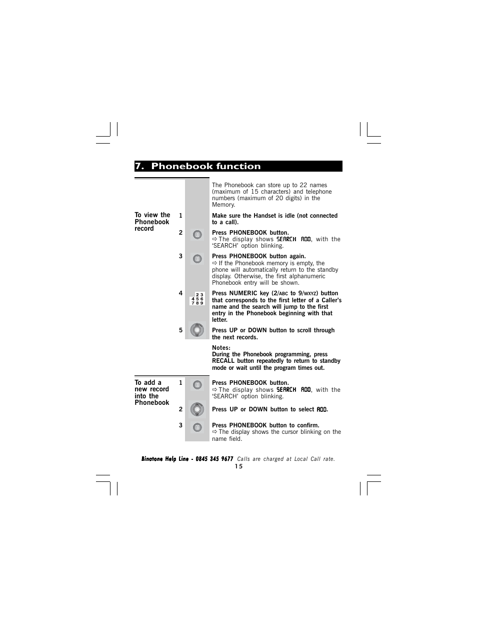 Phonebook function | Binatone SPEAKEASY 5 User Manual | Page 15 / 28