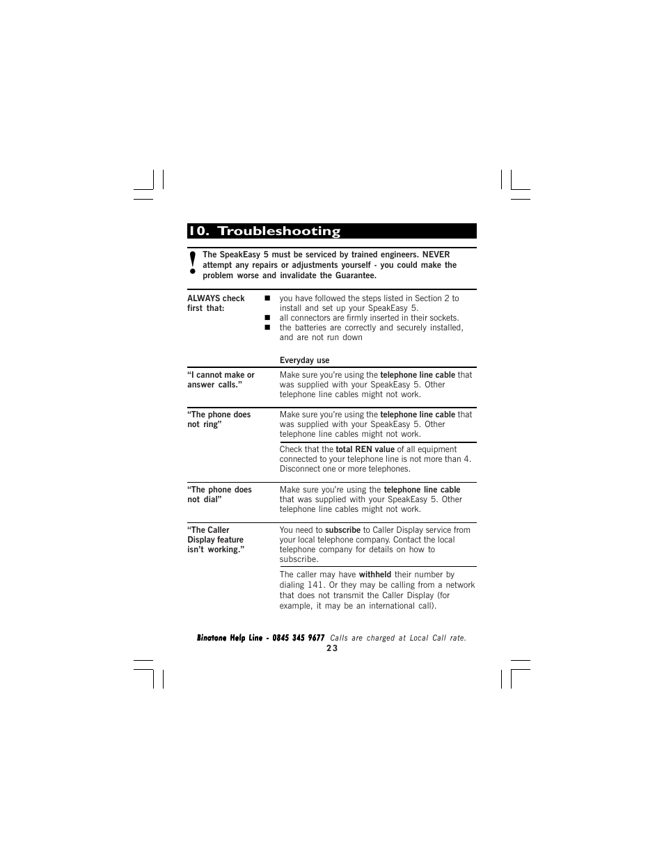 Troubleshooting | Binatone SPEAKEASY 5 User Manual | Page 23 / 28