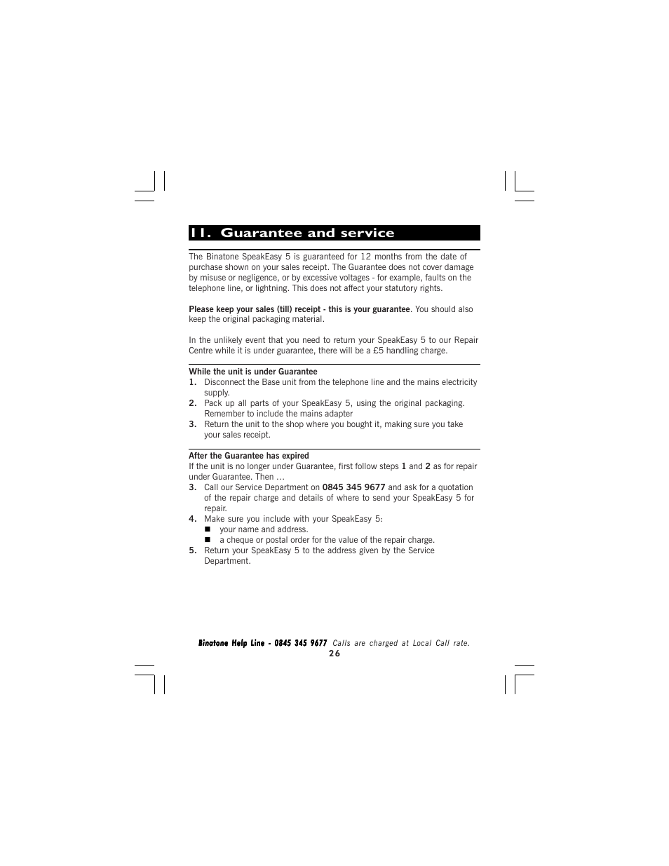 Guarantee and service | Binatone SPEAKEASY 5 User Manual | Page 26 / 28