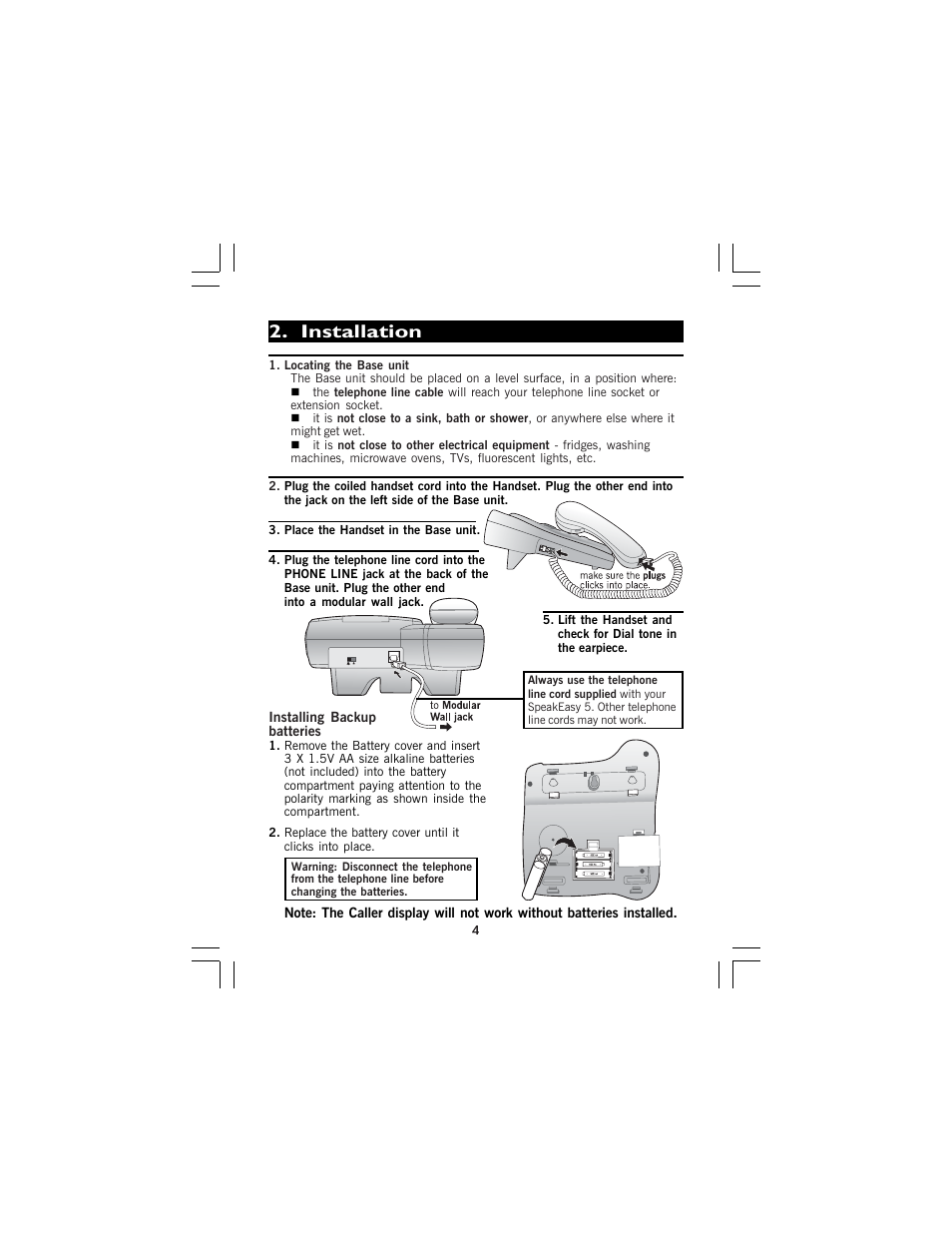Installation | Binatone SPEAKEASY 5 User Manual | Page 4 / 28