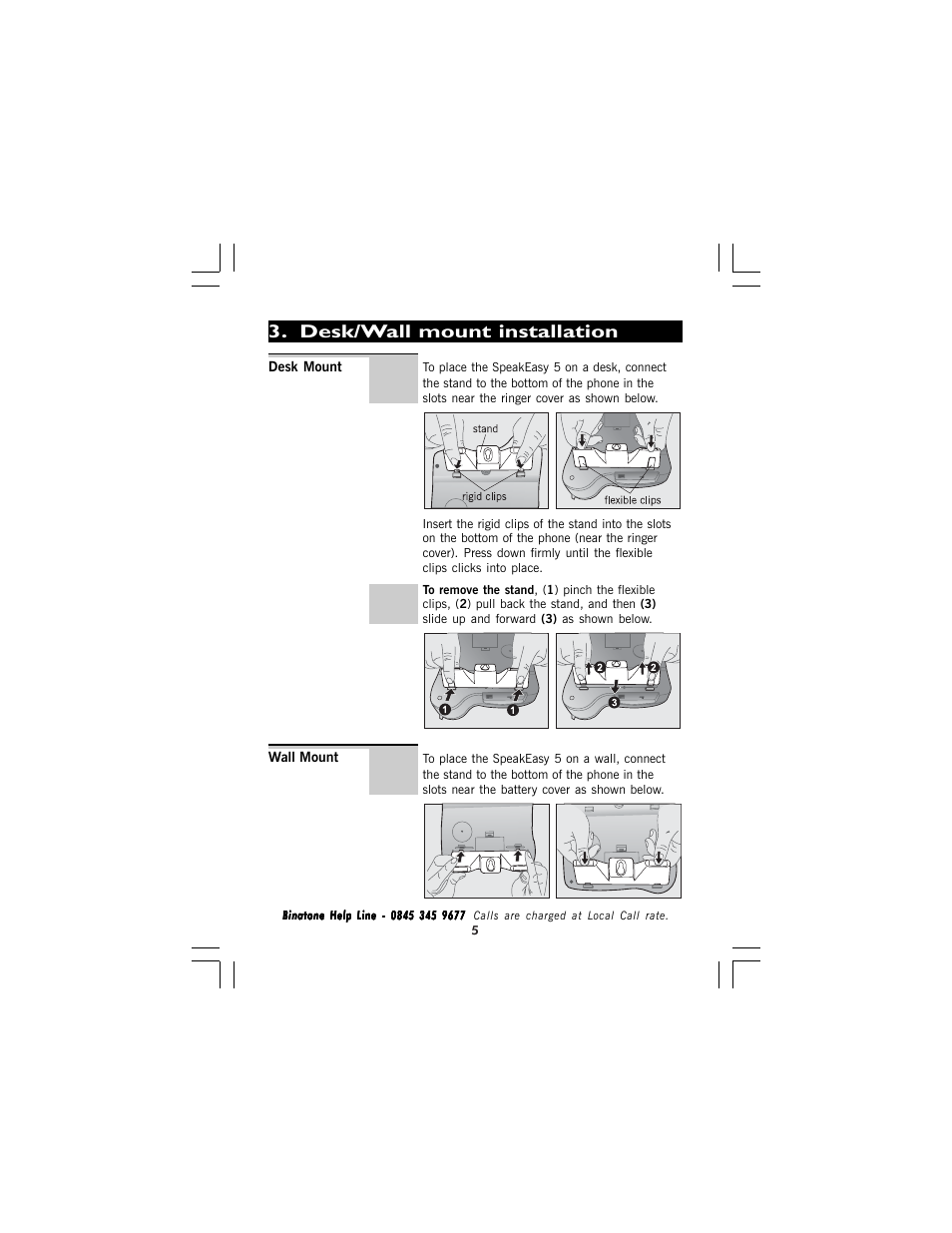 Desk/wall mount installation | Binatone SPEAKEASY 5 User Manual | Page 5 / 28