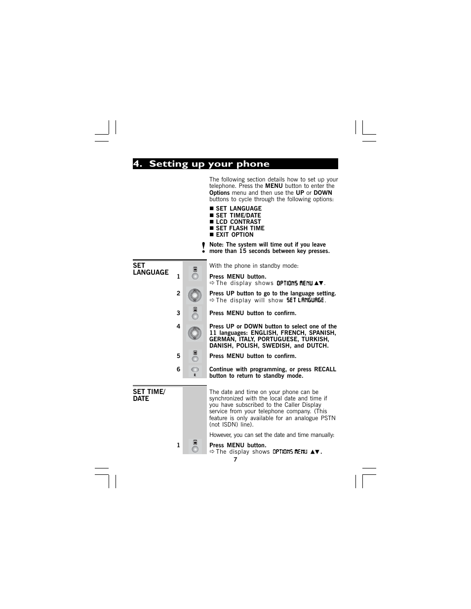 Setting up your phone | Binatone SPEAKEASY 5 User Manual | Page 7 / 28