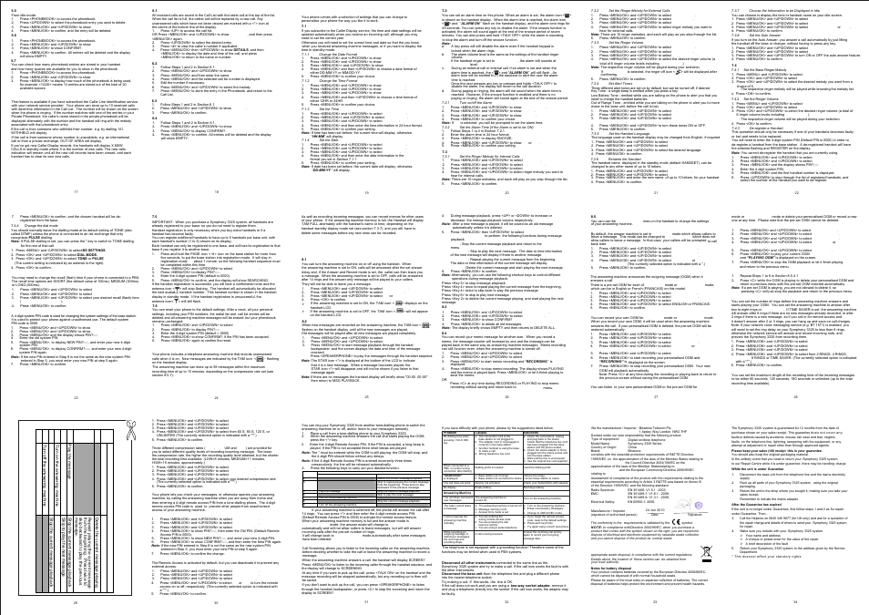 Binatone SYMPHONY 3325 User Manual | Page 2 / 2