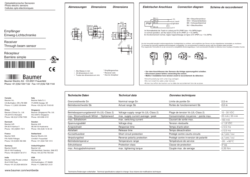 Baumer FECK 07P6901 User Manual | 2 pages