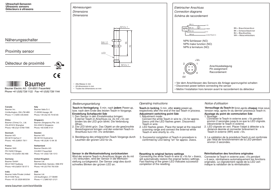 Baumer UNAM 12N1912/S14 User Manual | 2 pages