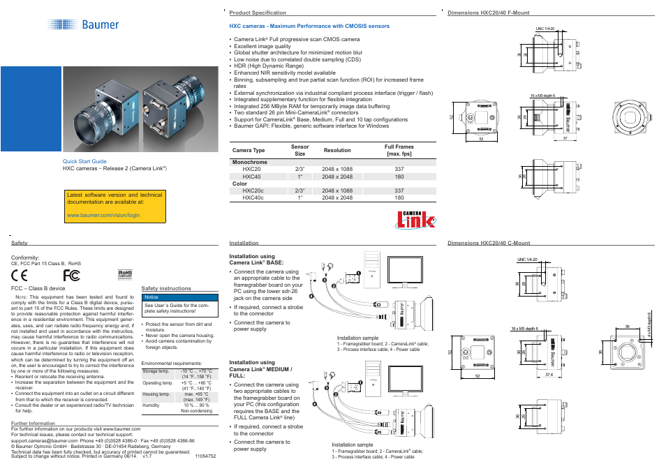 Baumer HXC cameras User Manual | 2 pages