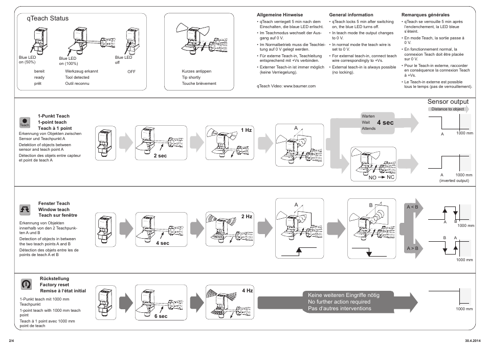 Qteach status, 4 sec, Sensor output | Baumer U500.PA0-GP1B.72O User Manual | Page 2 / 4