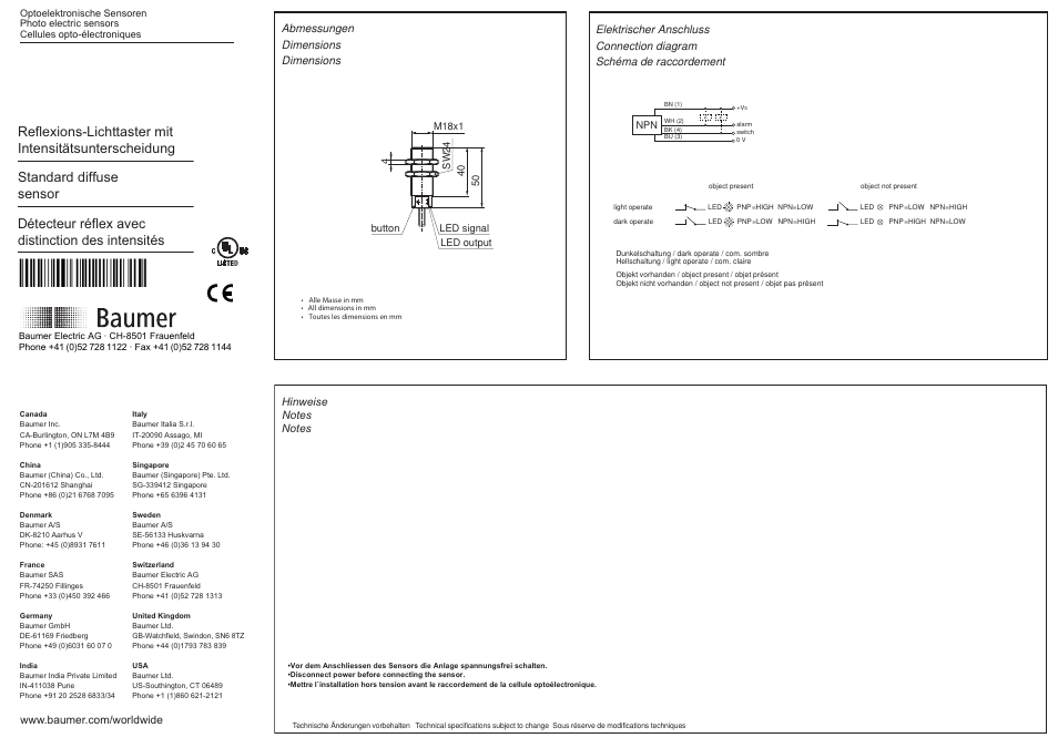 Baumer FZAM 18N6460 User Manual | 2 pages