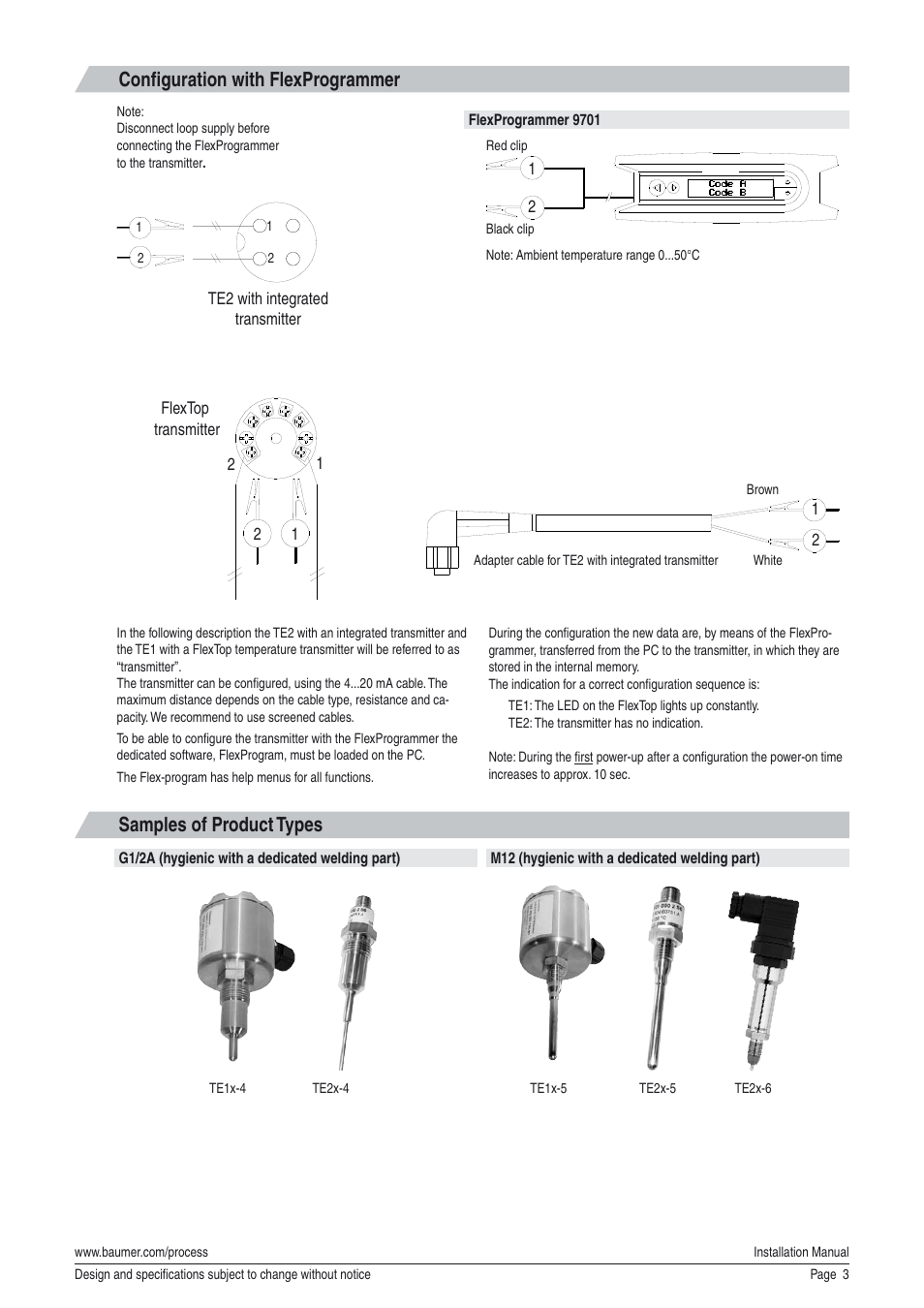 Configuration with flexprogrammer, Samples of product types | Baumer TE2 User Manual | Page 3 / 4