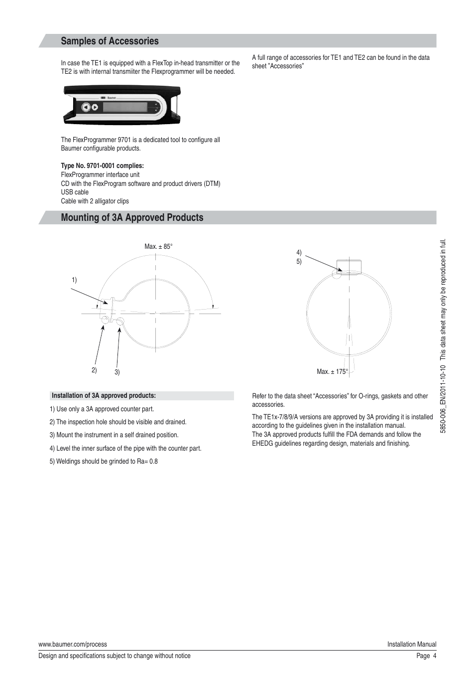 Samples of accessories, Mounting of 3a approved products | Baumer TE2 User Manual | Page 4 / 4