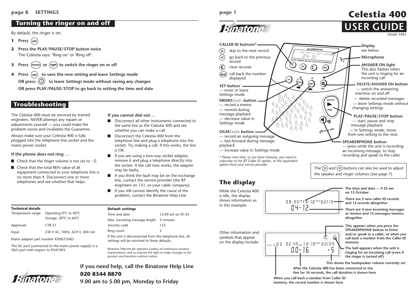 Binatone 3401 User Manual | 4 pages