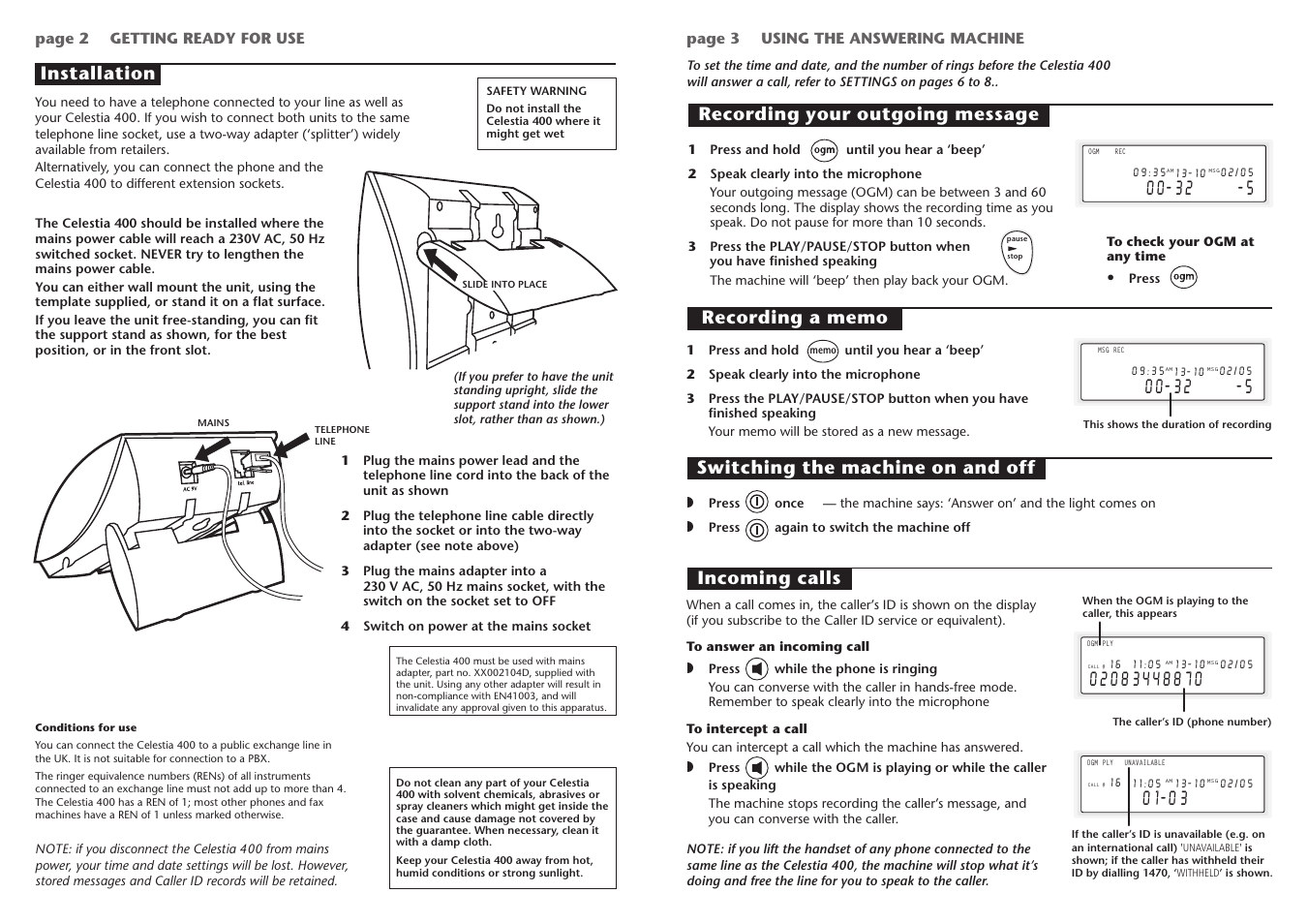 Installation, Recording your outgoing message | Binatone 3401 User Manual | Page 2 / 4