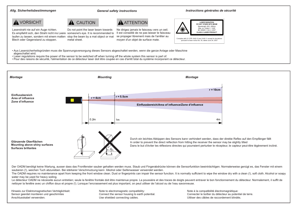 Vorsicht caution attention | Baumer OADM 250U1101/S14C User Manual | Page 2 / 4