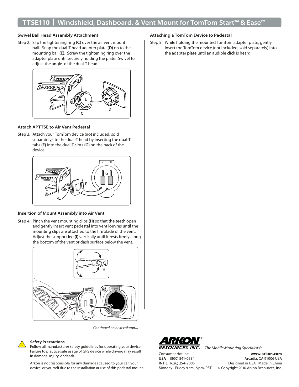 Arkon TTSE110 User Manual | Page 2 / 2