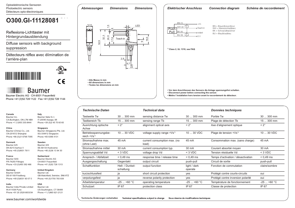 Baumer O300.GI-GW1B.72CU User Manual | 4 pages