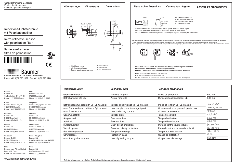 Baumer FPCK 07N6901/KS35A User Manual | 2 pages