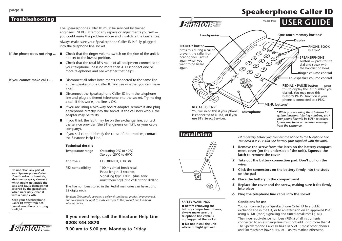 Binatone 3488 User Manual | 4 pages