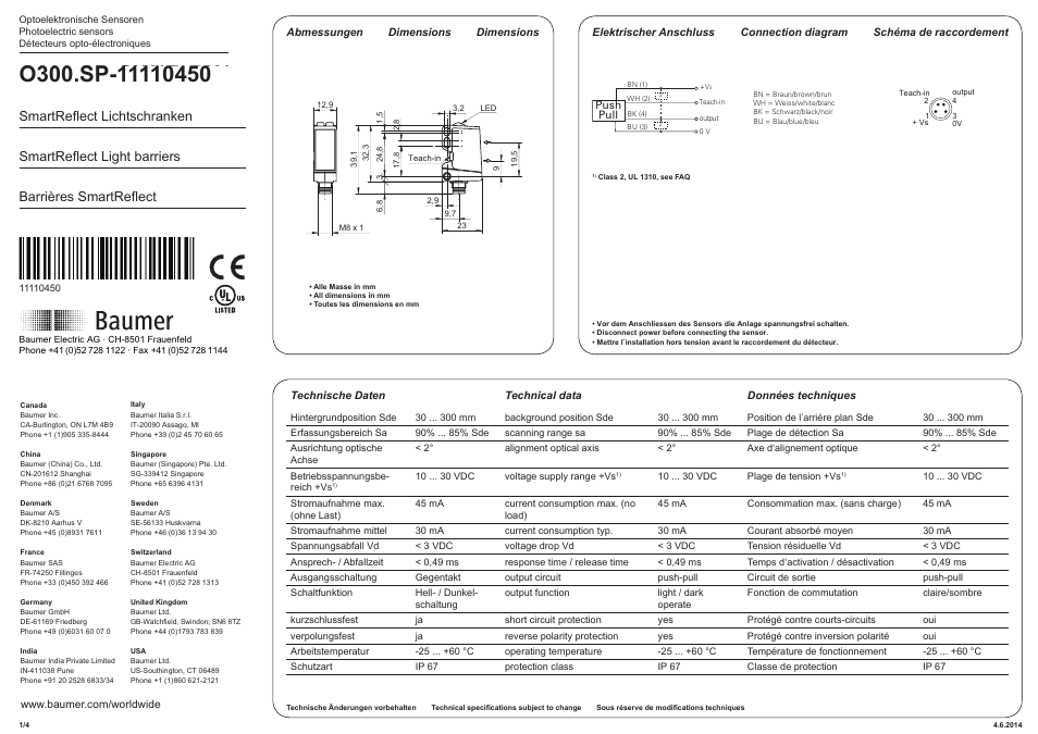 Baumer O300.SP-GW1B.72N User Manual | 4 pages