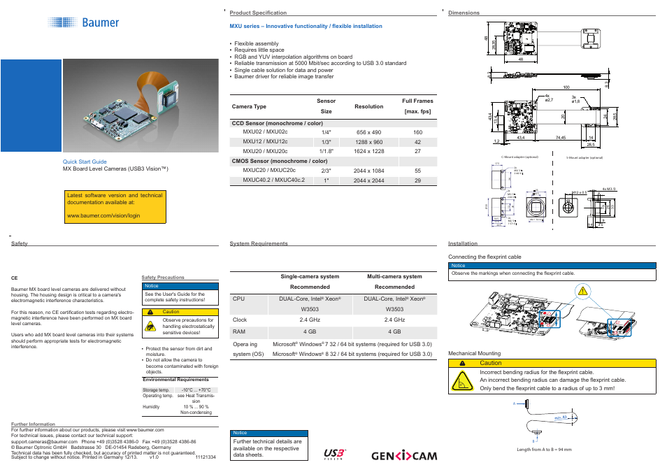 Baumer MXU cameras User Manual | 2 pages