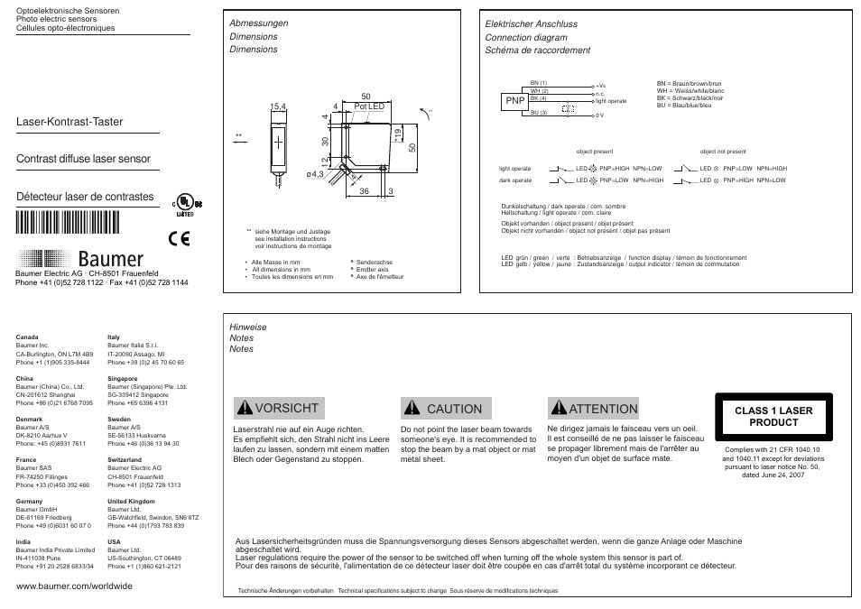 Baumer OZDM 16P1001 User Manual | 2 pages