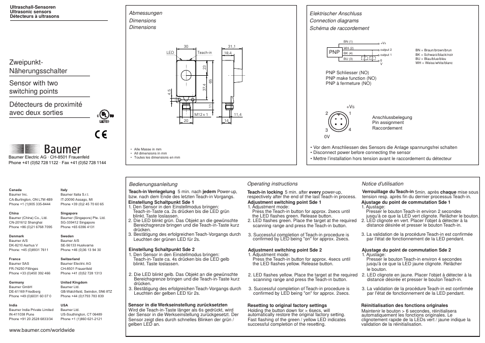 Baumer UZDK 30P6103/S14 User Manual | 2 pages