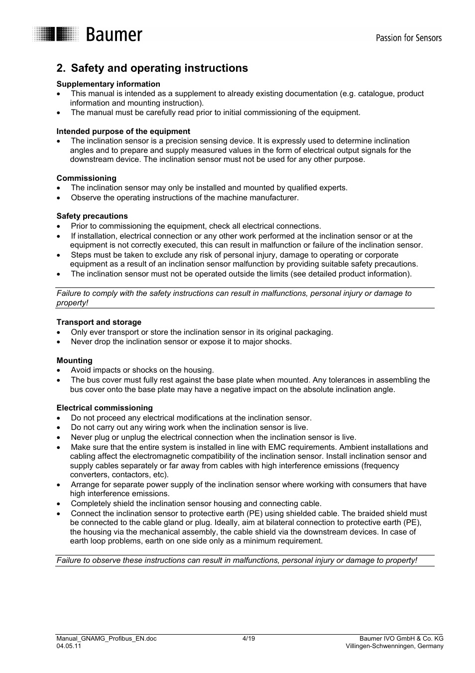 Safety and operating instructions | Baumer GNAMG User Manual | Page 4 / 19