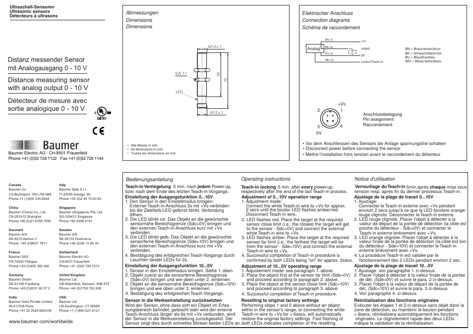 Baumer UNAM 12U9912/S14 User Manual | 2 pages