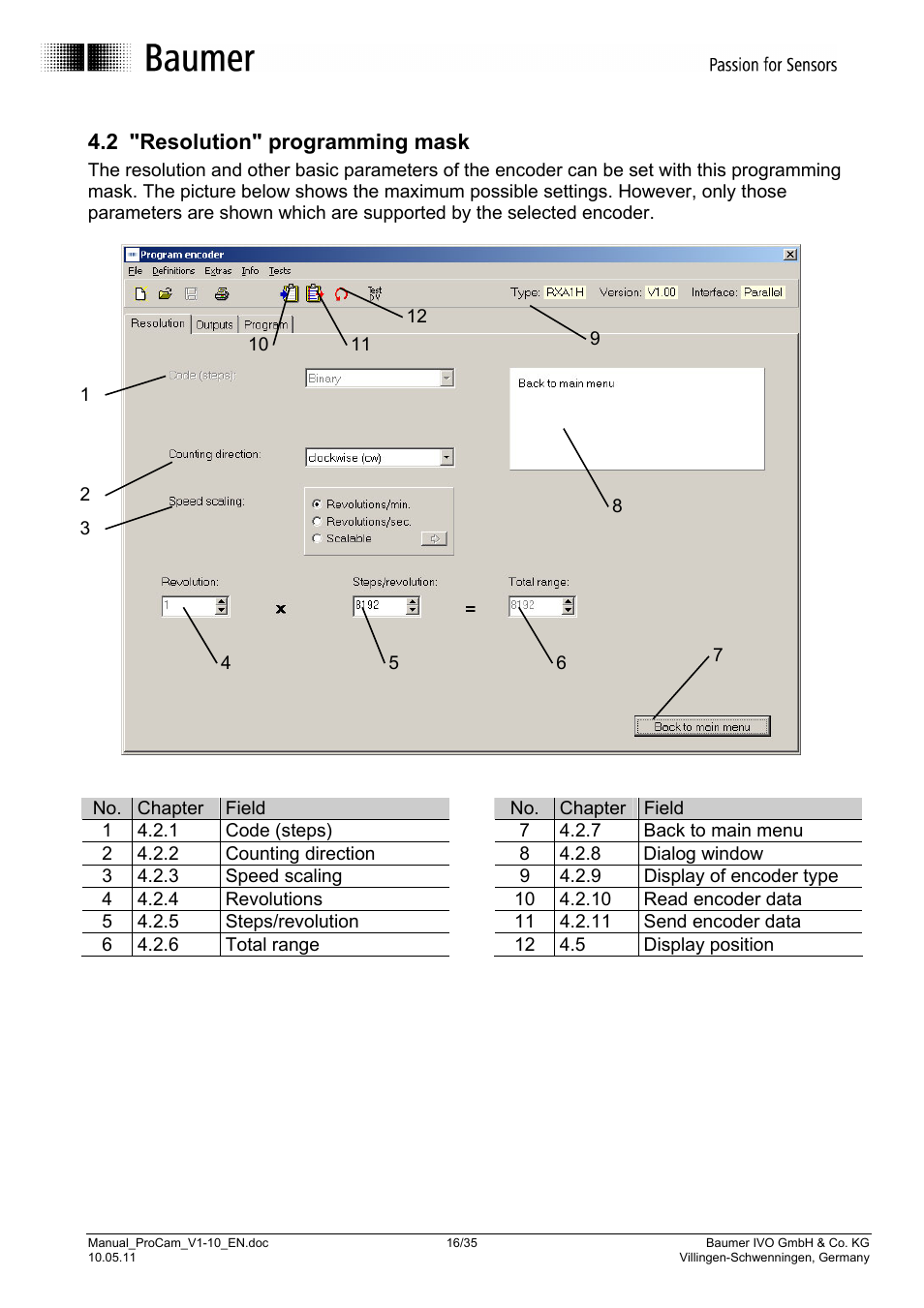 2 "resolution" programming mask | Baumer RXA1H User Manual | Page 16 / 35