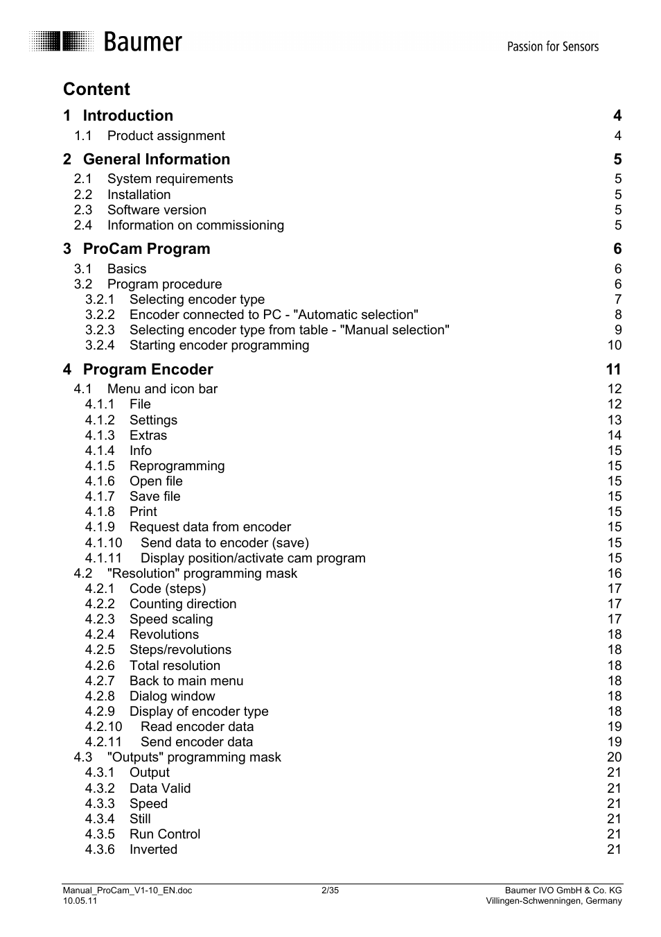 Content | Baumer RXA1H User Manual | Page 2 / 35