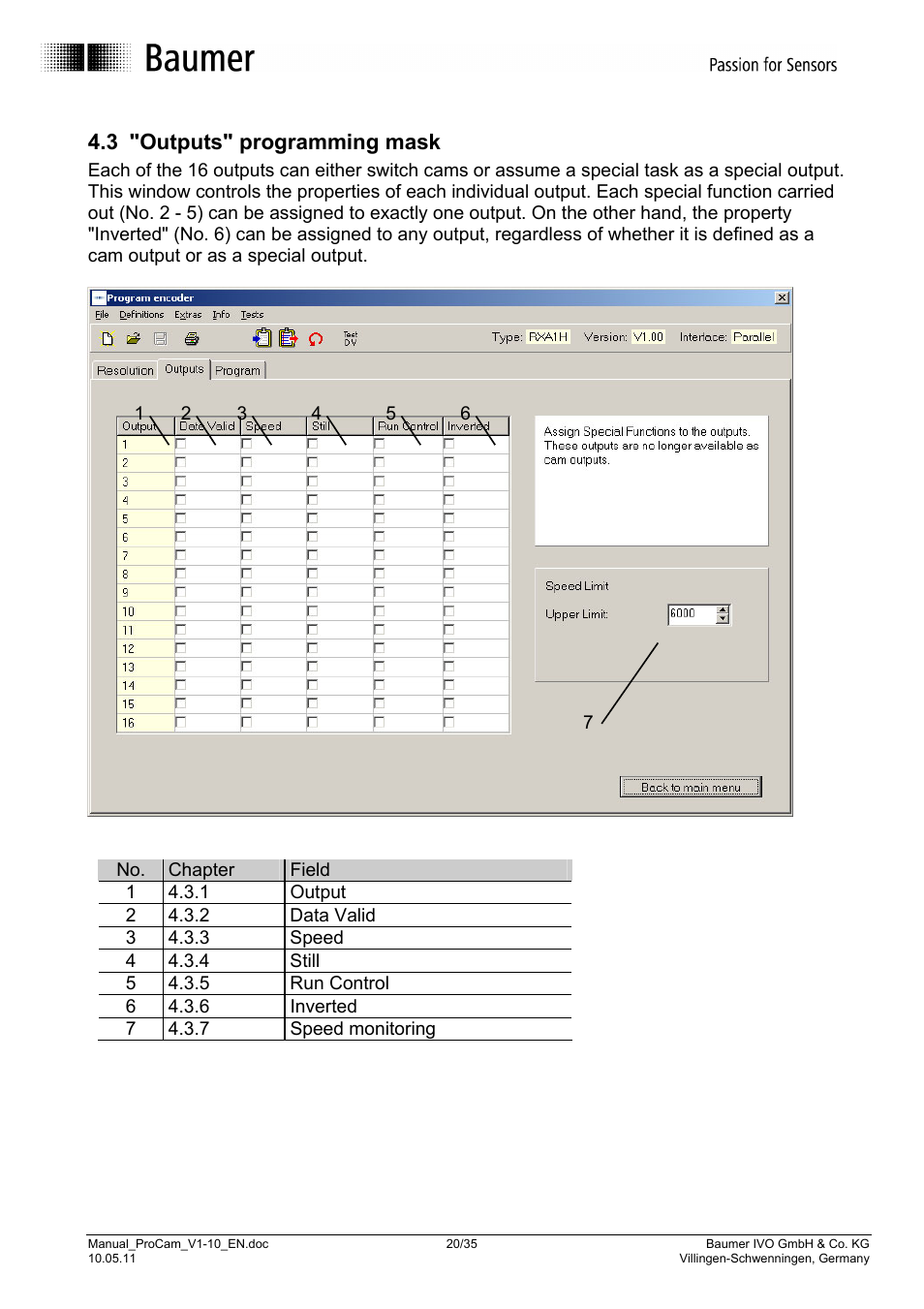 3 "outputs" programming mask | Baumer RXA1H User Manual | Page 20 / 35