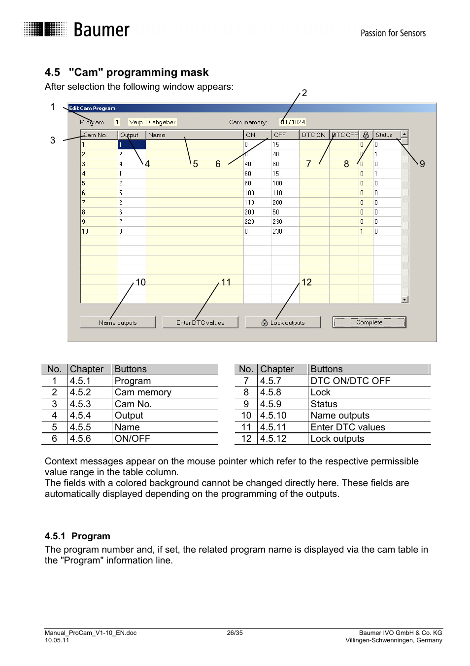 5 "cam" programming mask | Baumer RXA1H User Manual | Page 26 / 35