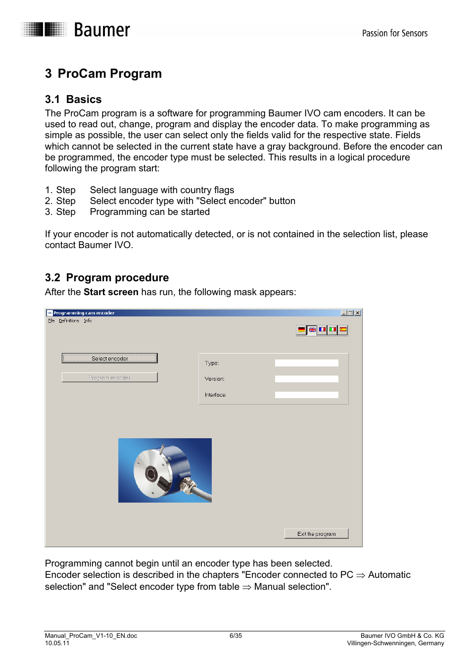 3 procam program, 1 basics, 2 program procedure | Baumer RXA1H User Manual | Page 6 / 35