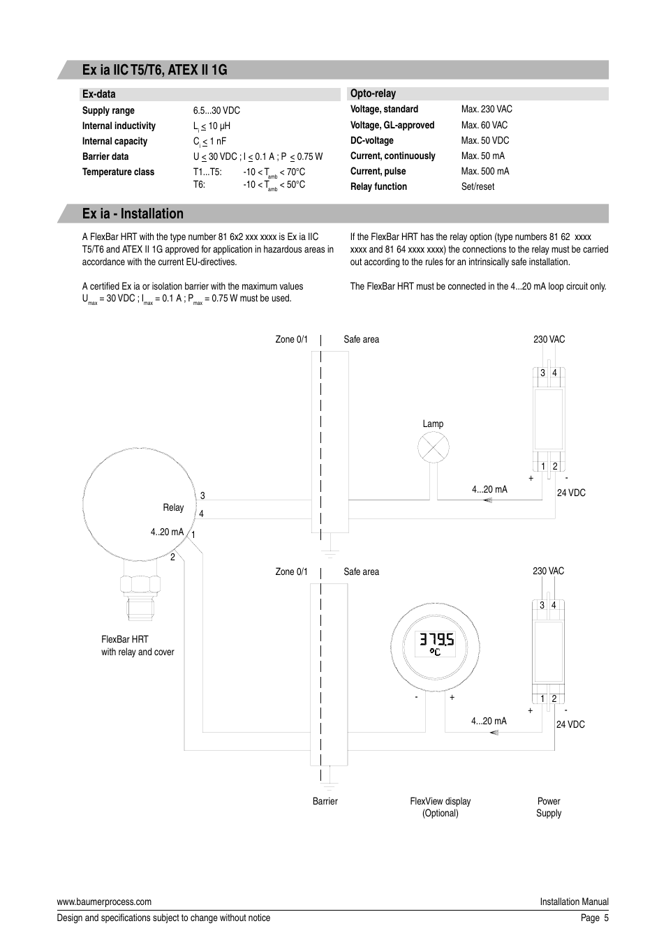 Ex ia iic t5/t6, atex ii 1g ex ia - installation | Baumer Flex Bar HRT User Manual | Page 5 / 8