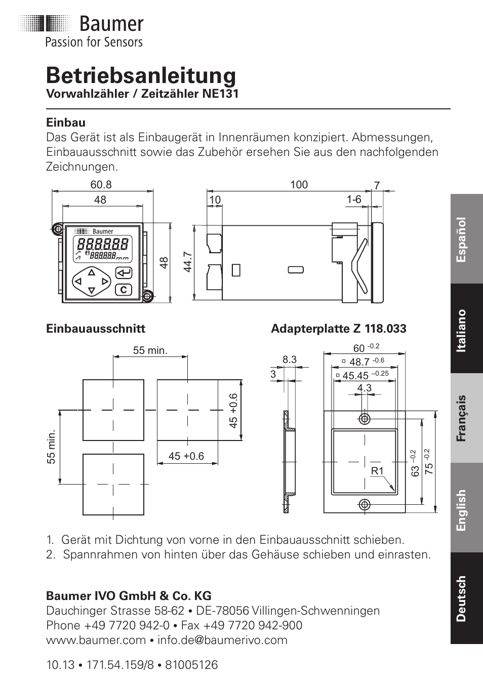 Baumer NE131 User Manual | 48 pages