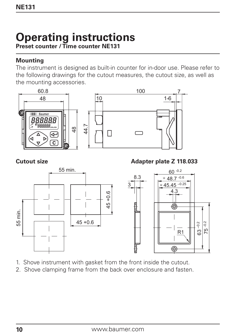 Operating instructions | Baumer NE131 User Manual | Page 10 / 48