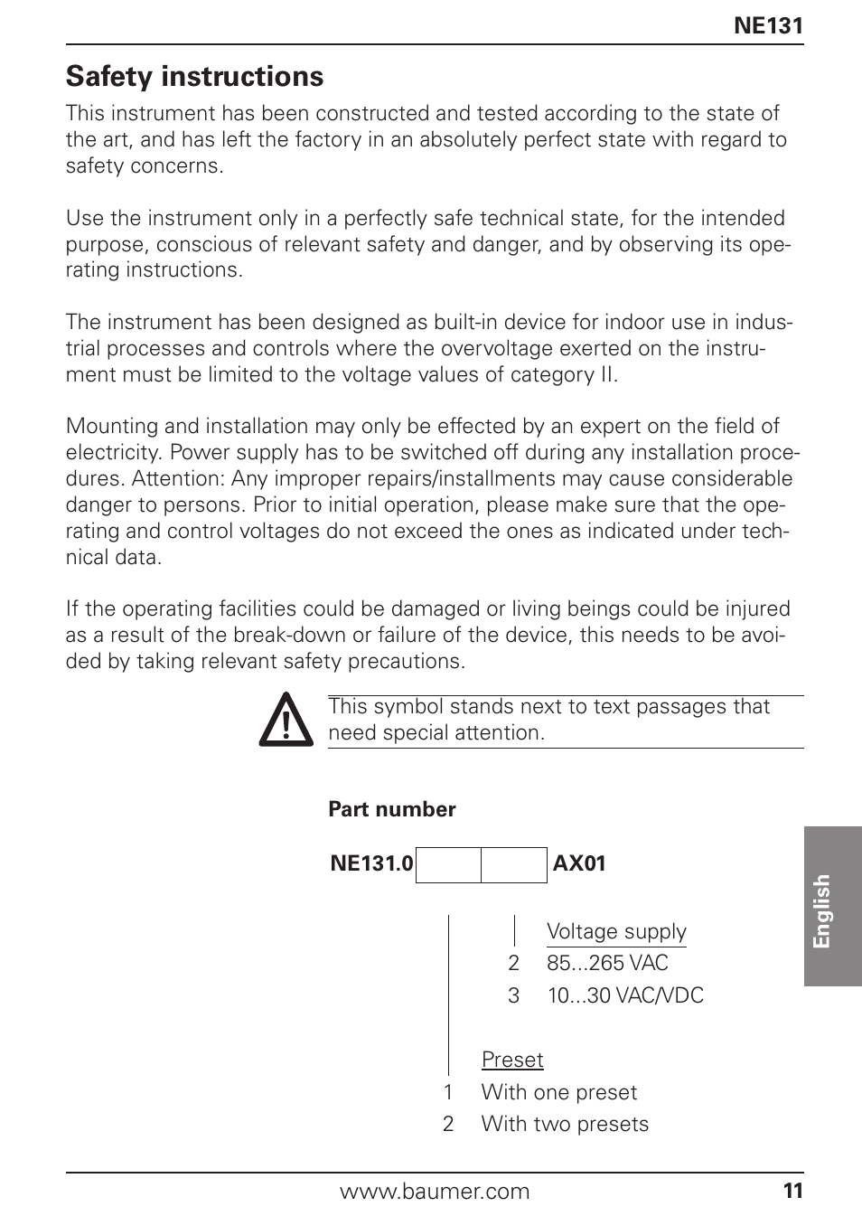 Safety instructions | Baumer NE131 User Manual | Page 11 / 48