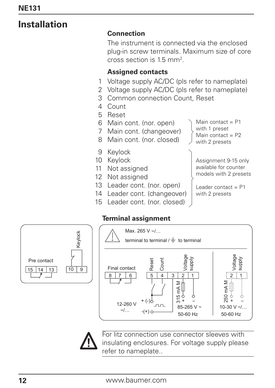 Installation | Baumer NE131 User Manual | Page 12 / 48