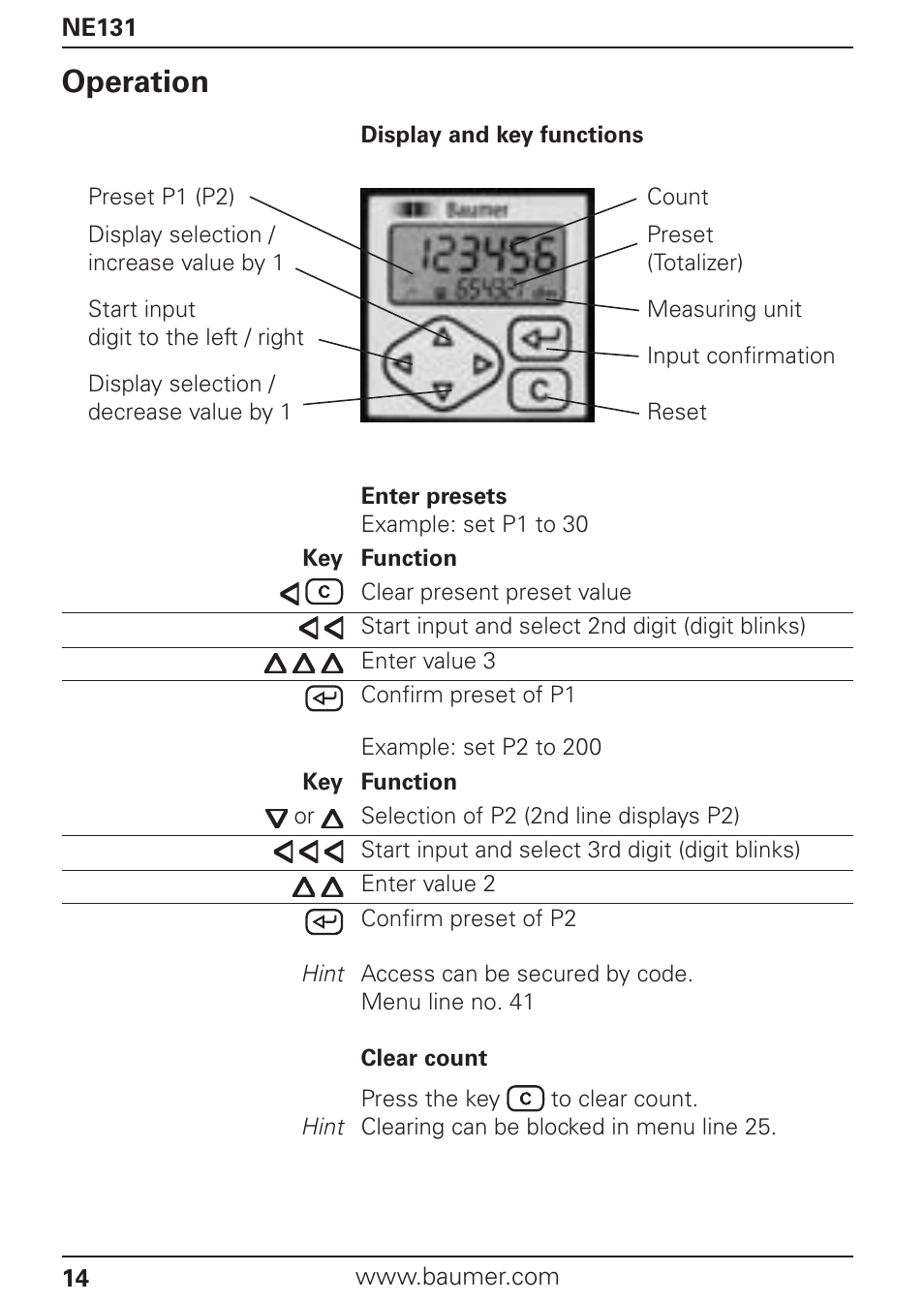 Operation | Baumer NE131 User Manual | Page 14 / 48