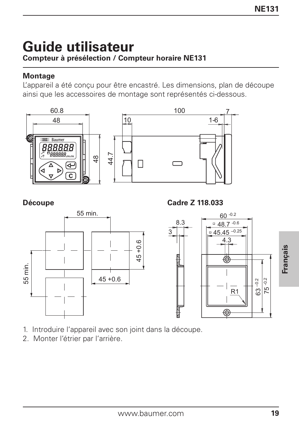 Guide utilisateur, Ne131 | Baumer NE131 User Manual | Page 19 / 48