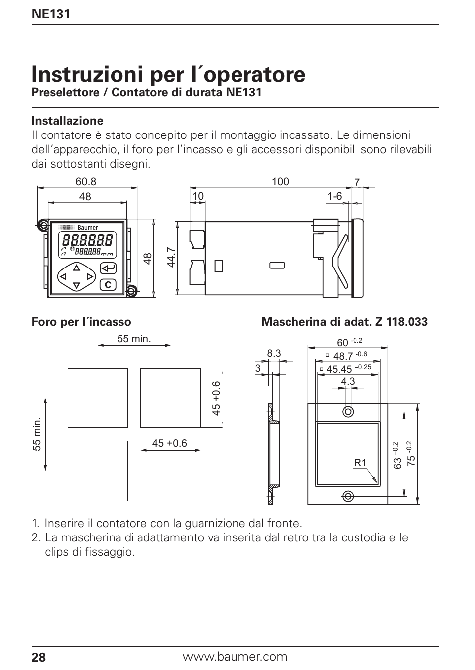Instruzioni per l´operatore | Baumer NE131 User Manual | Page 28 / 48